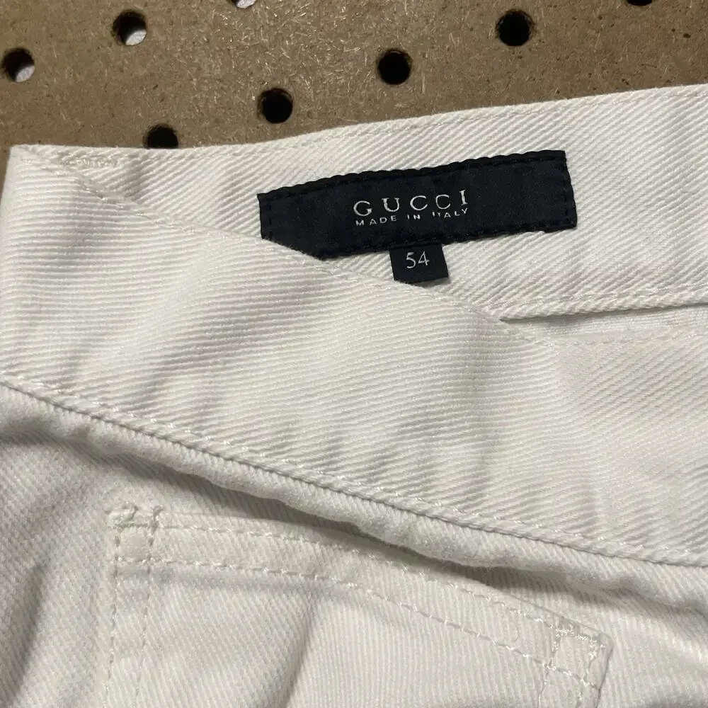 Gucci Jeans Mens 36x29 White Denim Button Fly Straight Distressed Modern Italy